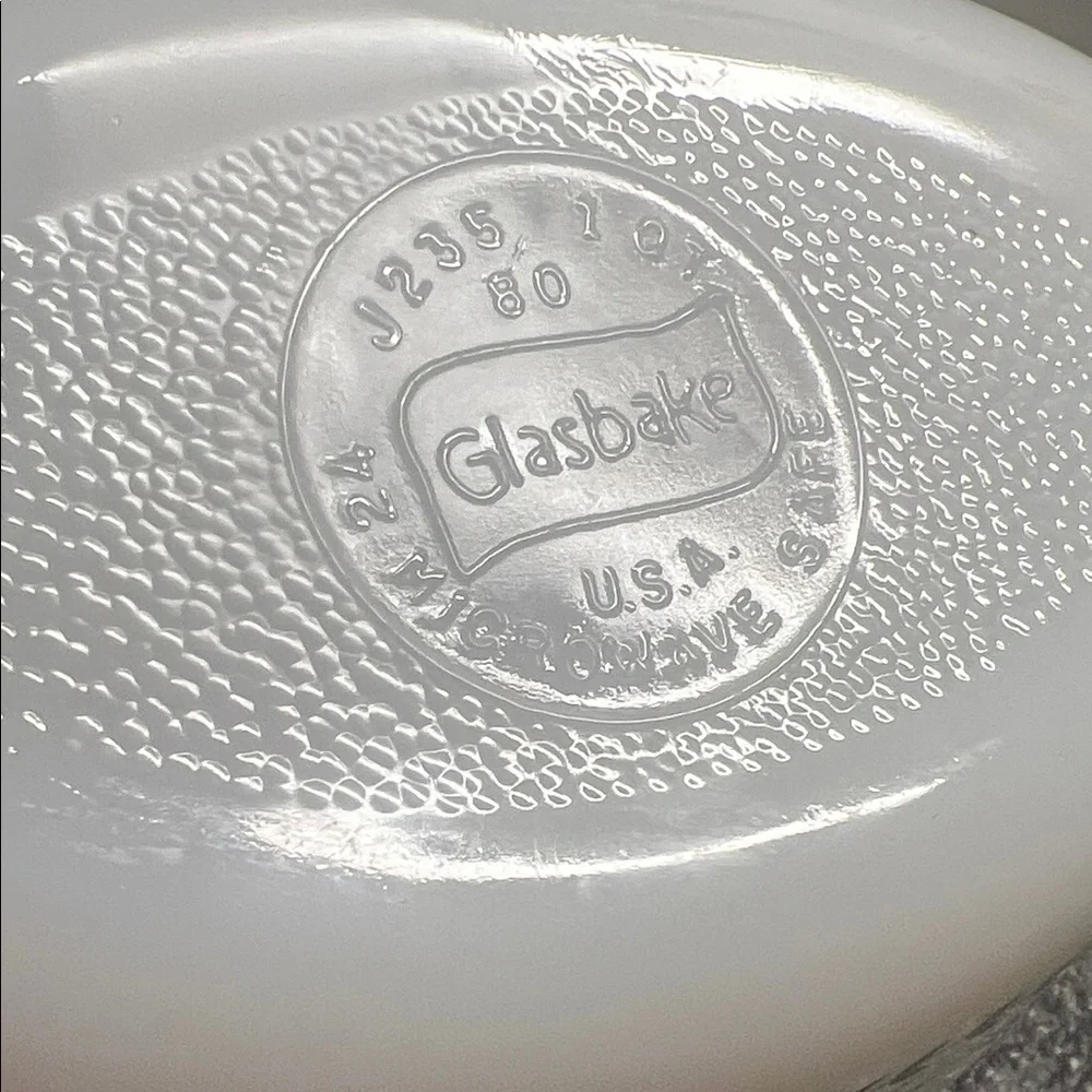 1qt Glassbake Vintage Floral Green and White Mixing Bowl